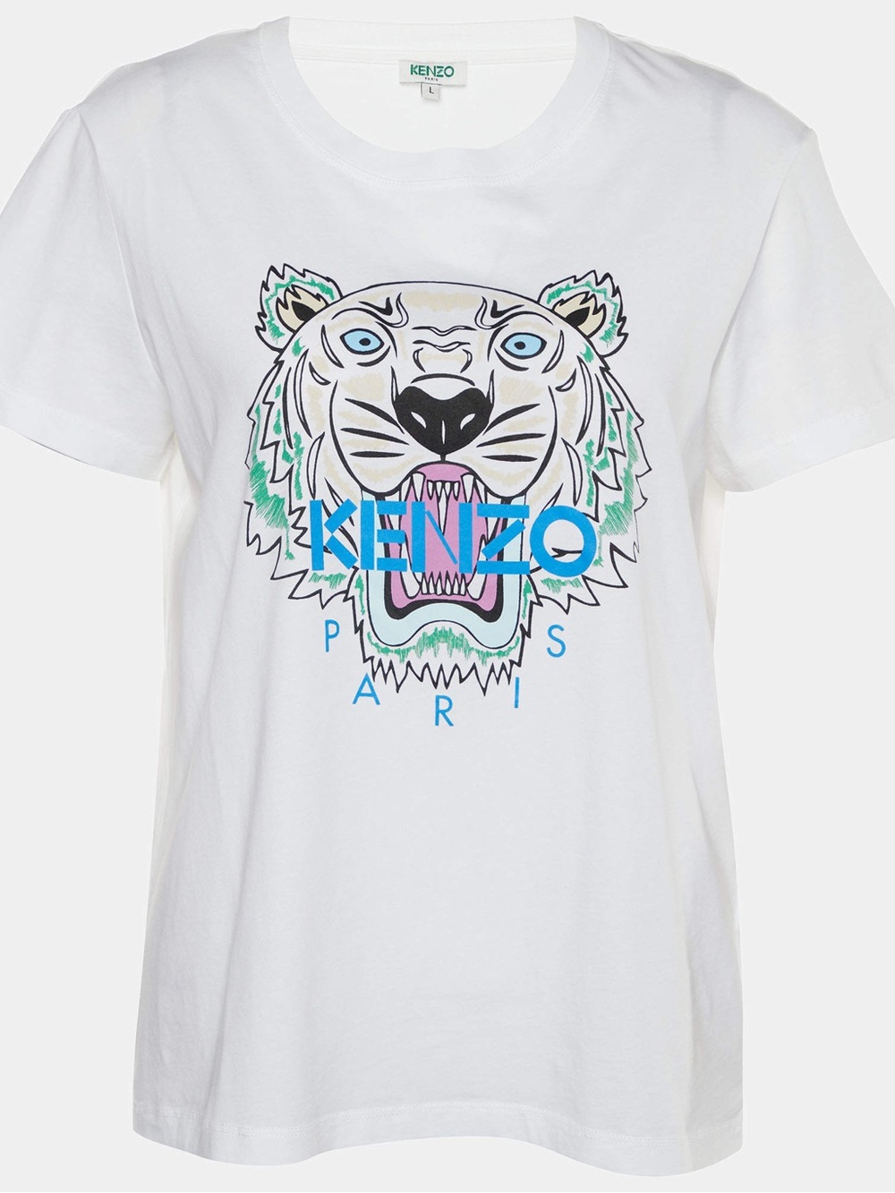 Kenzo White Tee with Multicolor Tiger Graphic